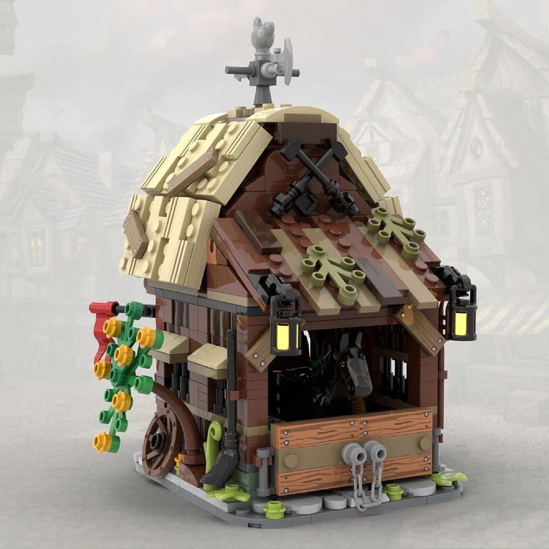 MOC building blocks toys Medieval barn and stable models 594pcs Creative holiday gifts Gifts for architectural enthusiasts