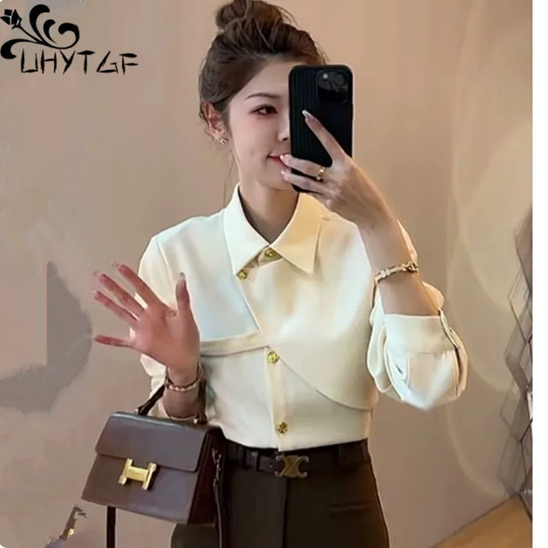 Elegant Women Solid Shirts Fashion Korean Designed Buttons Female Loose Blouse Spring Casual Office Ladies Shirts New Tops 2669