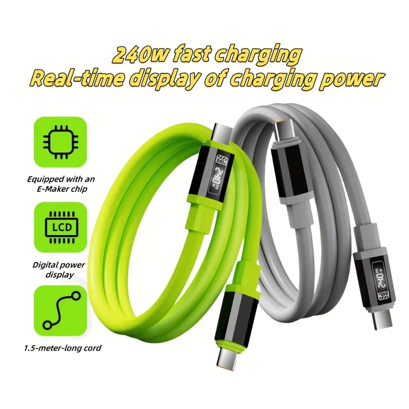 การชาร์จอย่างรวดเร็ว 240W สายเคเบิลยูเอสบี ชนิด-ซีถึงประเภท-ซีแสดงพลังงานแบบเรียลไทม์ การชาร์จอย่างรวดเร็ว กำลังไฟสูง เหมาะสำหรับโทรศัพท์มือถือทุกรุ่น