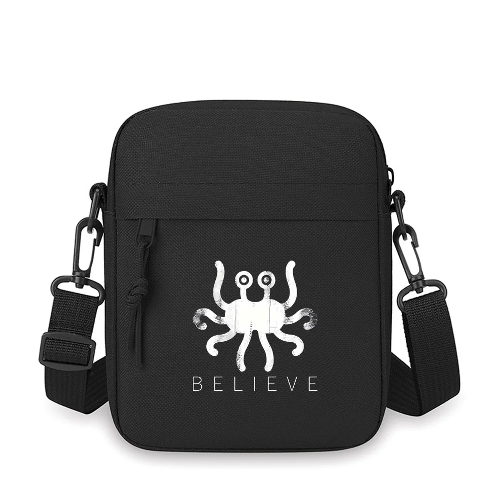 

Flying Spaghetti Monster,belief text. Men Crossbody Bag Single Shoulder Women Cartoon Anime Film Printing Design Unisex