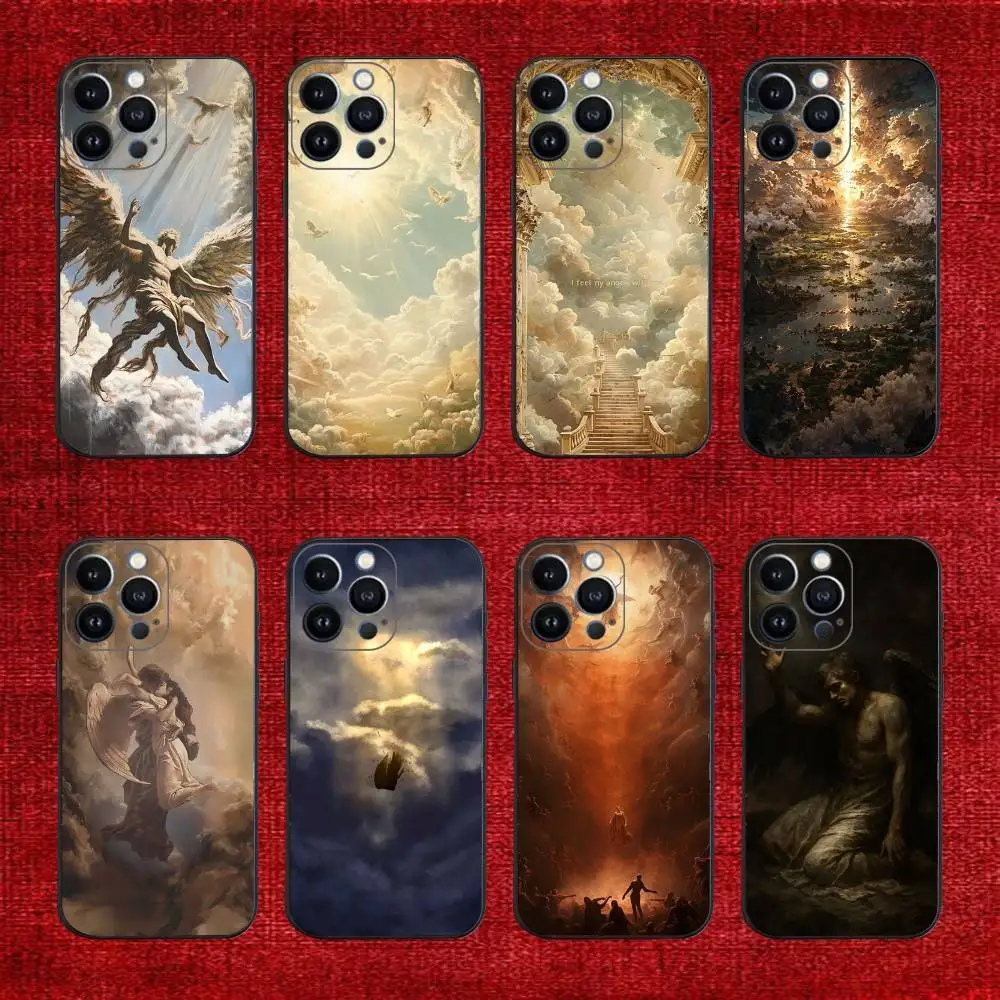 

Fallen Angel Oil Painting Art Niche Phone Case For iPhone 16e,16,15,14,13,12,11,Pro,X,XS,Max,XR,Plus,Mini Soft Black Cover