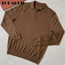 9.21 TOPACHIC-Men Solid Color Turndown Collar Pullover Jumpers Men's Clothes Soft Comfortable Wool Knitted Sweater