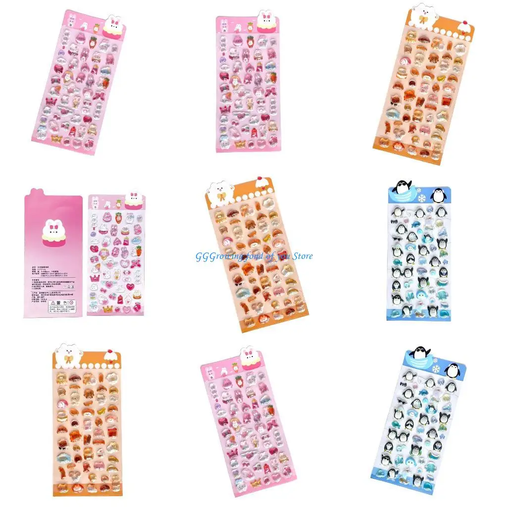 

H9EB Glitters Crystal Sticker for Kids Art Crafts Cartoon Animal Vehicle Themes