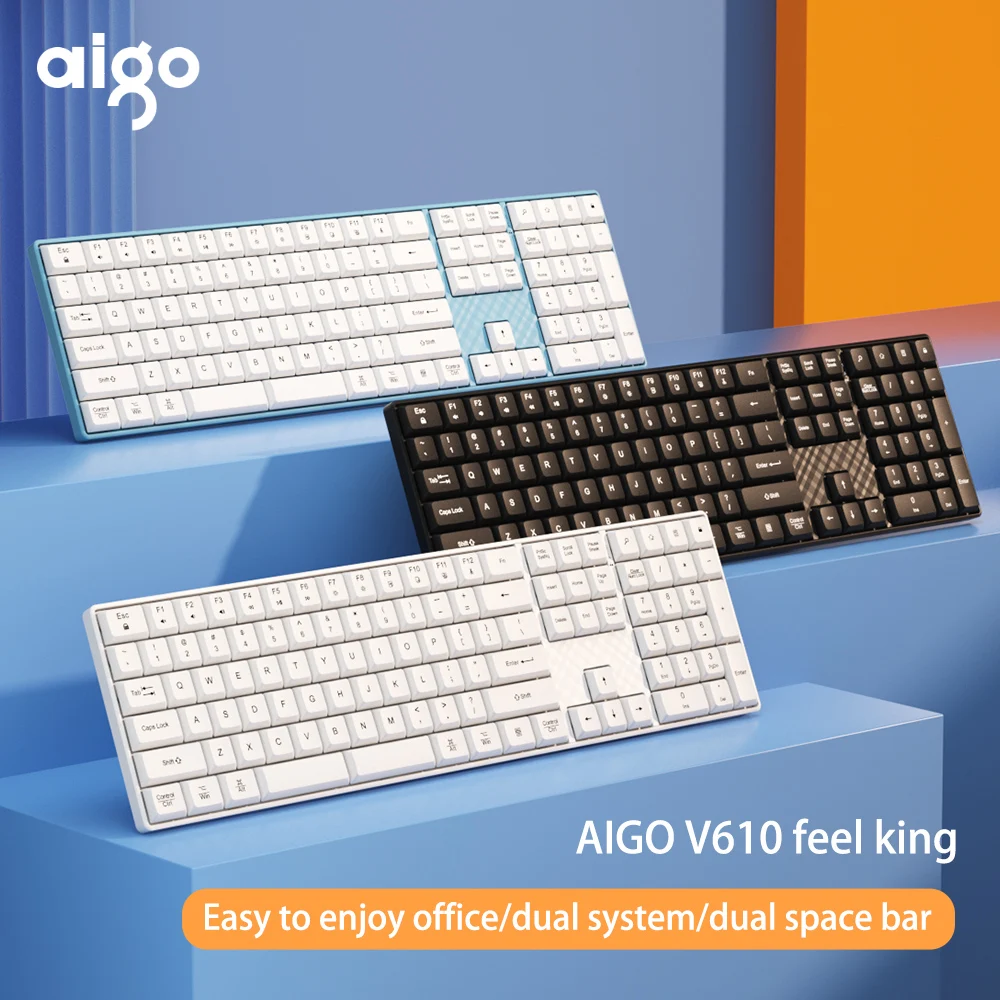 

Aigo V610 Gaming Keyboard 2.4G Wireless USB 110 Key WIN/MAC Silent Hot Swap Rechargeable Double Space Bar Gamer Keyboard