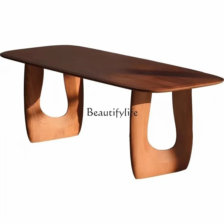 

Nordic black walnut all solid wood home dining table log simple medium and ancient style desk