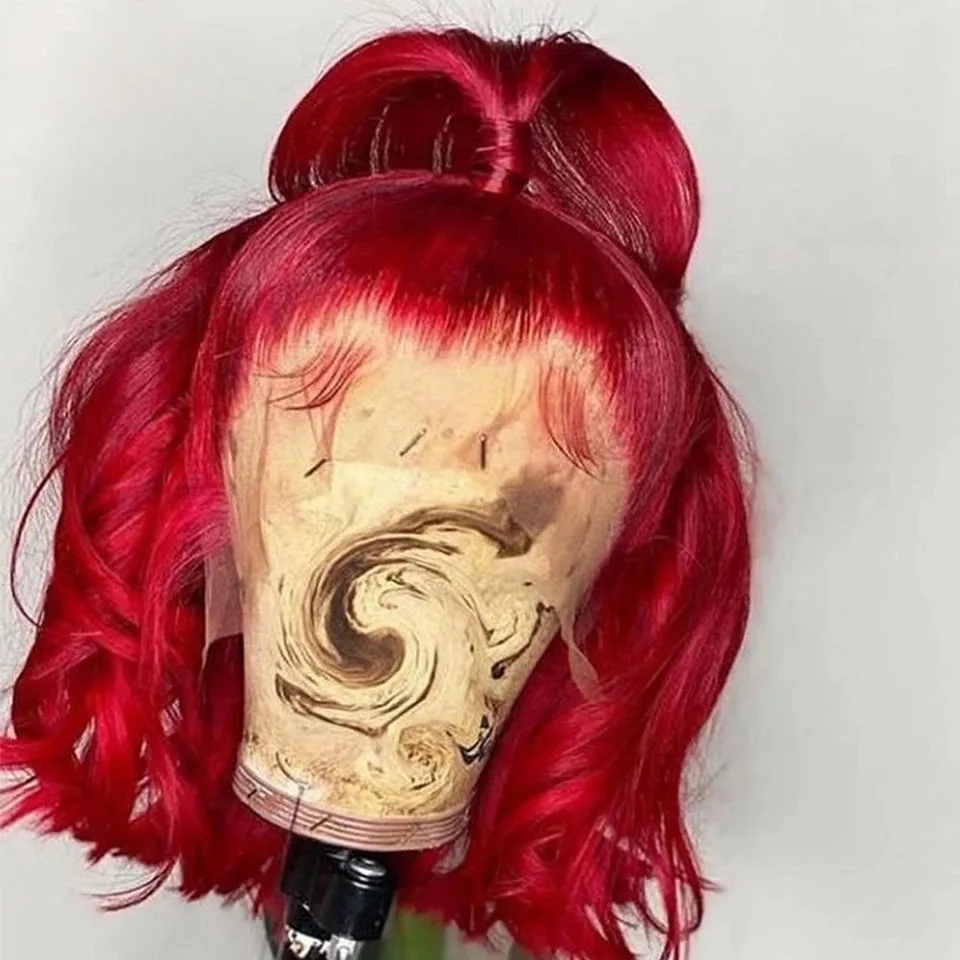 Hot Red Short Bob Wig Loose Wave Lace Front Wig 12Inch 13X4 HD Synthetic Free Part Glueless Heat Resistant Helloween Cosplay