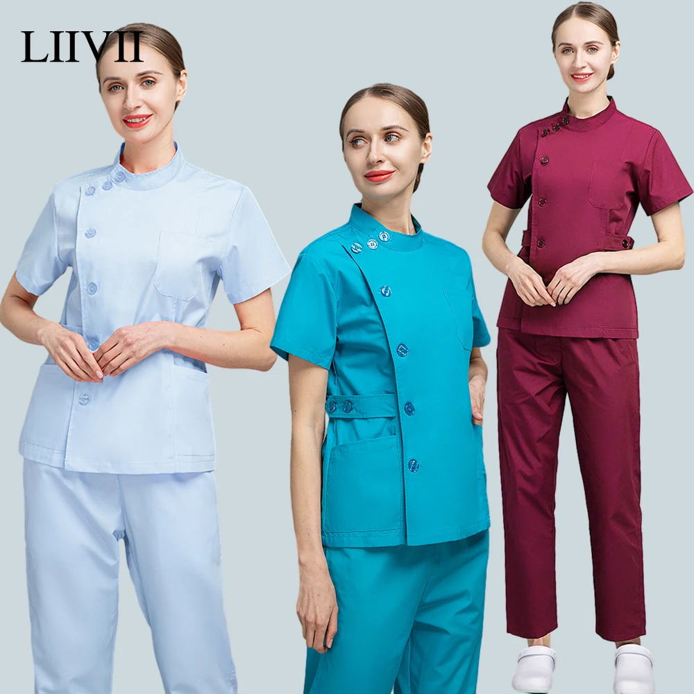 Conjunto de ropa médica de enfermería para mujer, uniforme de Hospital, ropa de trabajo clínica, Tops de veterinario, pantalones, traje quirúrgico