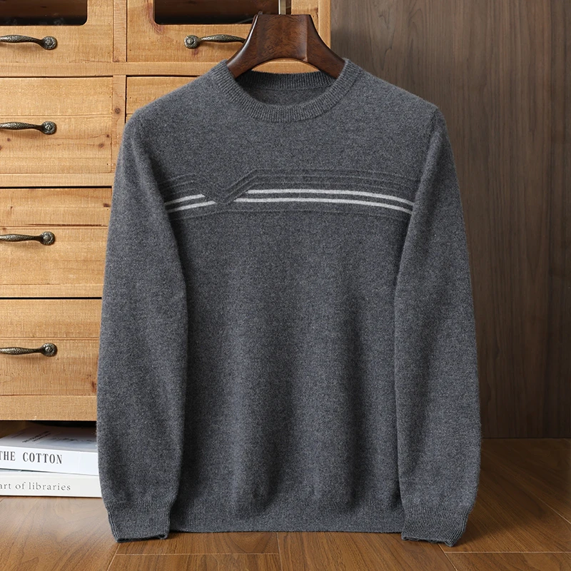 High Quality Men's 100% Pure Cashmere Pullover Luxury Brand Knitted Sweater Loose round Neck Top Jumper Streetwear