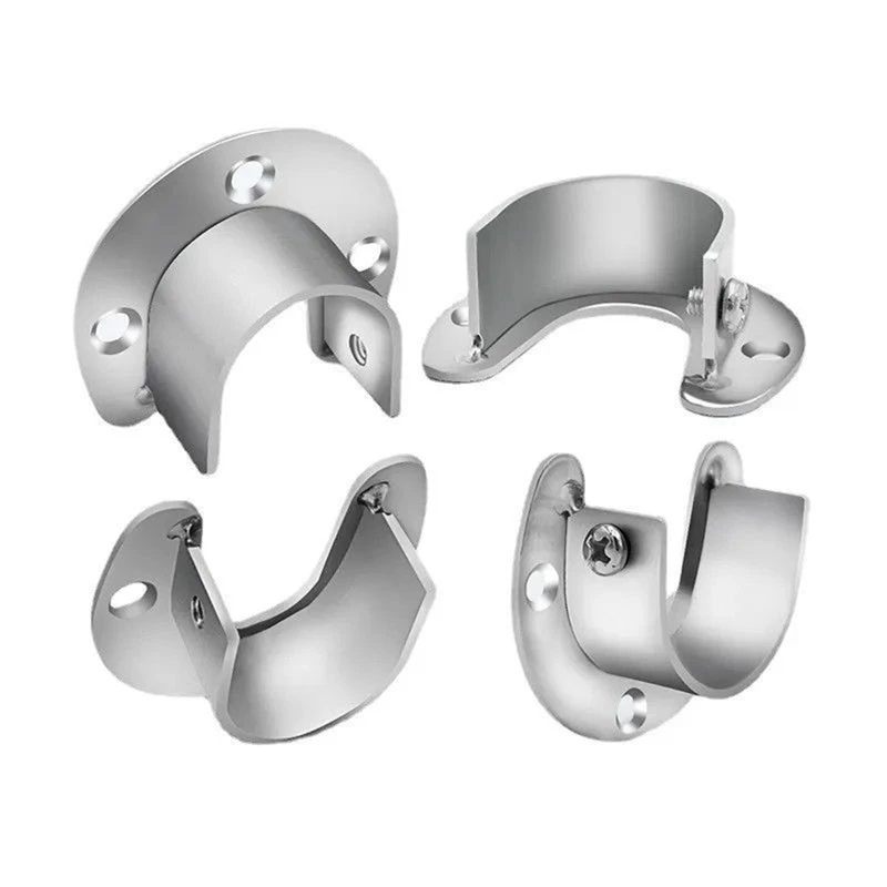 1Pc Stainless Steel Flange Seat Wardrobe Hanger Rod Tube Hook Fixed Support Bracket Seat Fixing Hardware Accessories Curtain Rod
