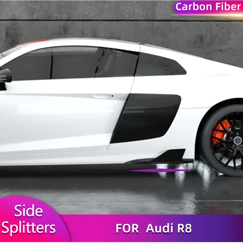 Carbon Fiber Car Side Skirts Bumper Lips Splitters for Audi R8 Coupe 2-Door 2016 – 2018 Auto Side Splitters Aprons Winglets Fins