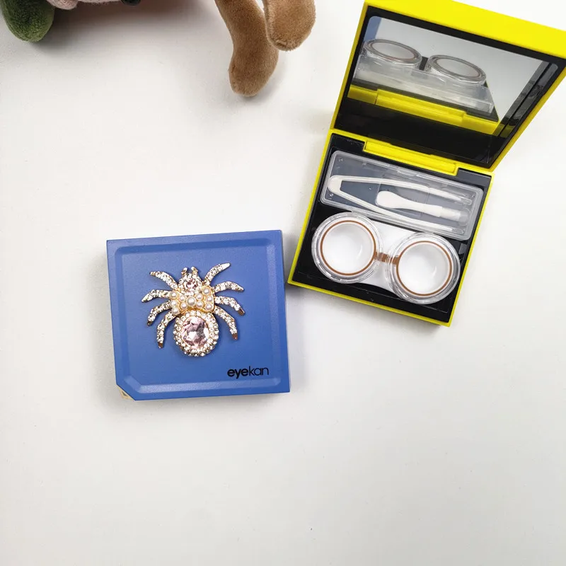 Inlaid Rhinestone spider decoration Contact Lens Case Portable Travel Contact Lens Storage Box Mini Contact Lenses Case Gift B2