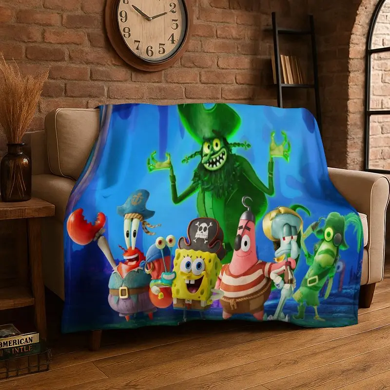 Cute S-SpongeBob Cartoon Soft Flannel Throw Blanket,Warm Cozy Blanket for Bed,Couch,Sofa,Bedroom,Living Room,Travel,Picnic Gift