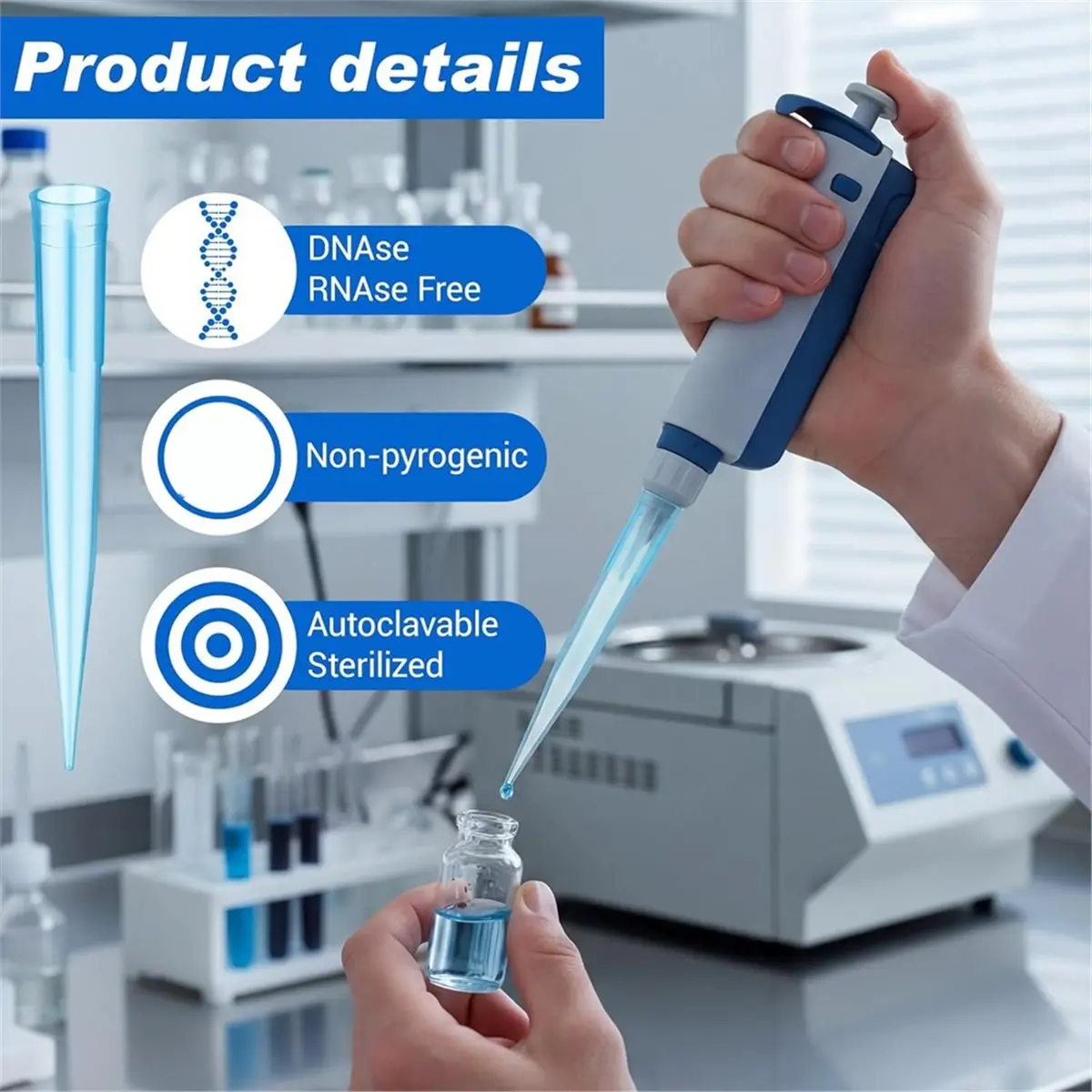 HAPPY EVER 500 Pcs 1 Ml/ 1000 Ul Pipette Tips Bulk Universal Autoclavable Polypropylene (PP) for Laboratory Scientific