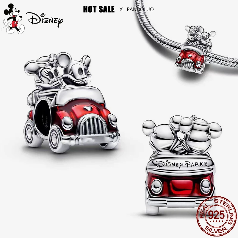 Disney New in Mickey Minnie Driving Car Charm Bead Fit Pandora Bracelet Necklace For Women Silver Pendant Beads DIY Jewelry Gift