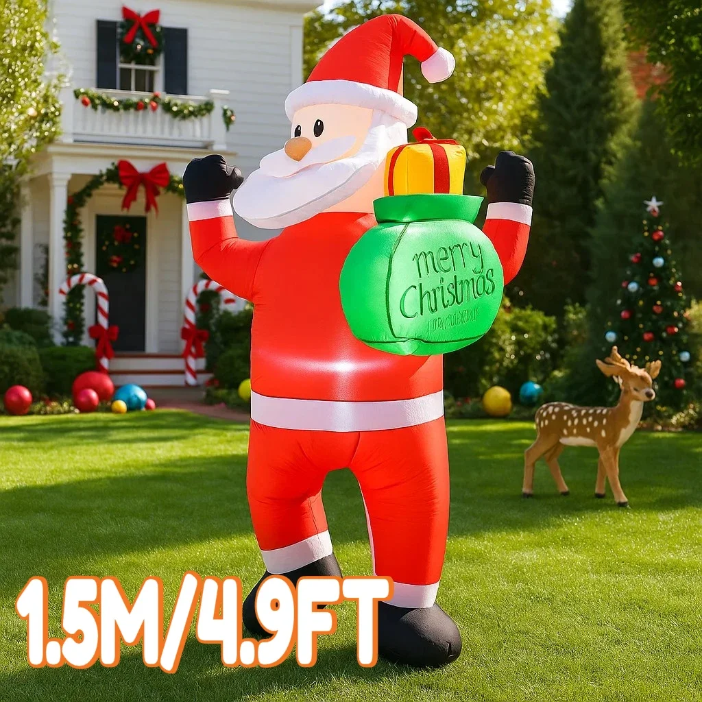 1,5 м/4,9 фута надувной Санта-Клаус с подарочным пакетом, светодиодные светильники для домашнего декора, игрушки для двора, Рождества, праздника, уличного газона, сада, освещение, декор