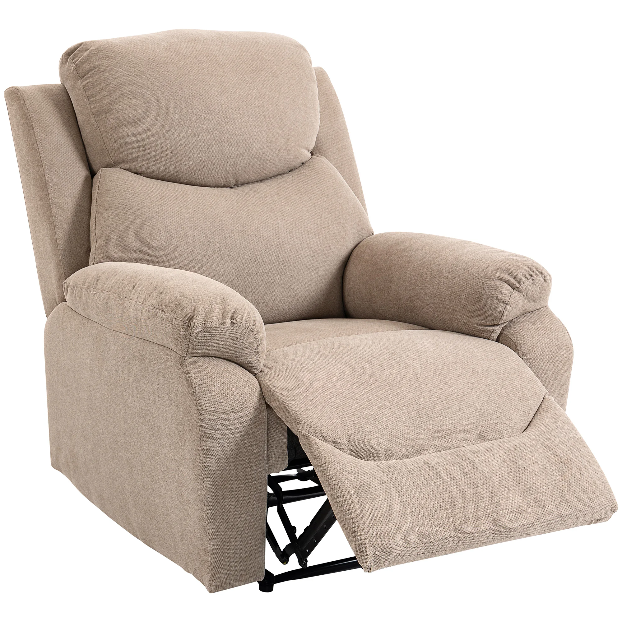 HOMCOM Sillón Relax Reclinable Manual Tapizado en Tela Aspecto Lino Reposapiés Reposabrazos Acolchado Grueso Beige