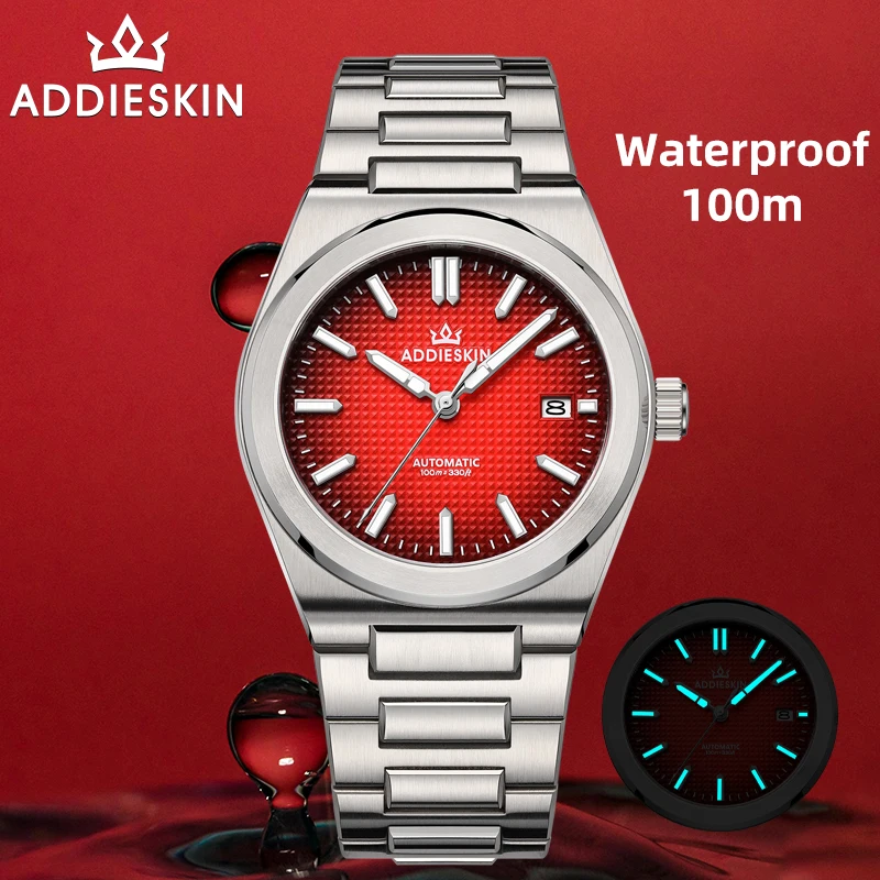 AddiesKin Men Automatic Mechanical Watches Business Luxury Sapphire Glass Waffle Texture Luminous Waterproof Men Watch Gifts