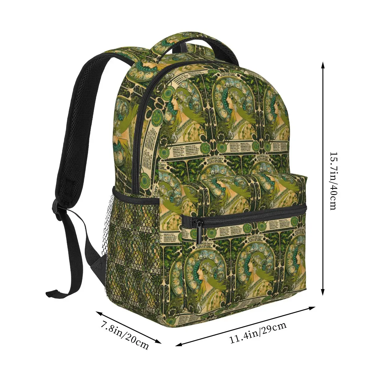 Emerald Green Vintage Astrology Poster Alphonse Mucha Backpack Hot Sale Daypack Large Capacity BookBag School Bag Shoulder Bags