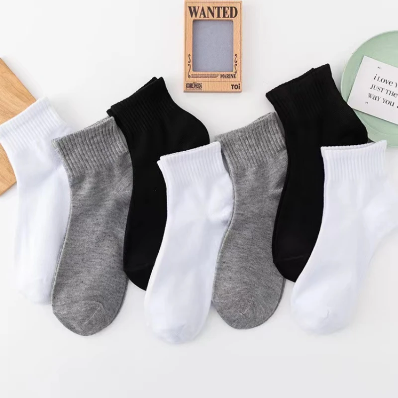 10 Pairs of High-Quality Classic Solid Black White and Gray Soft and Comfortable Plain Socks Suitable For Both Men and Women