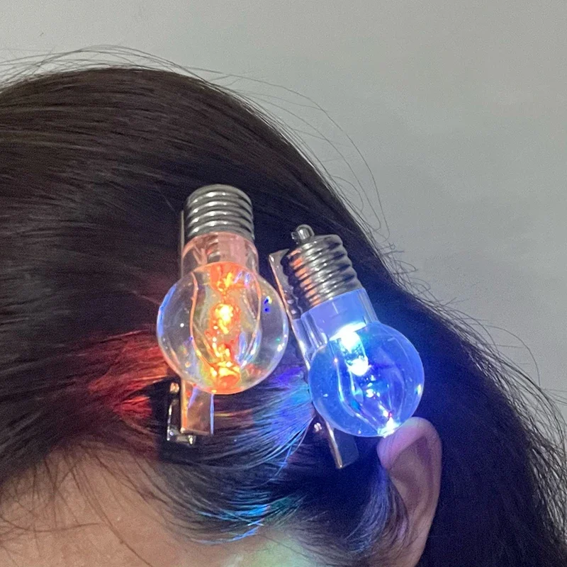 Funny Glowing Lighted Bulb Hairpin Hair Clips for Women Strange Creative Party Hairpins Girls Hair Accessories