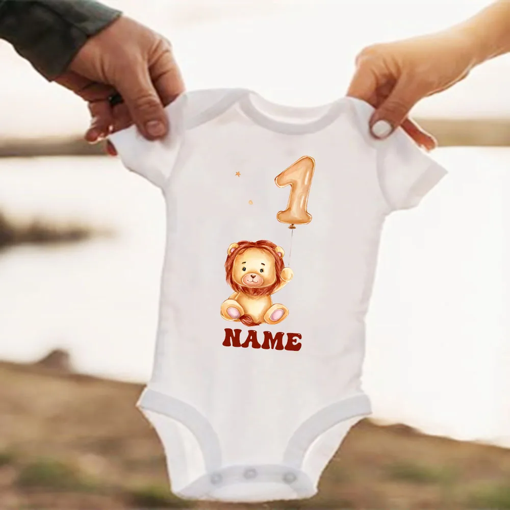 Personalize Lion&1st Birthday Print Baby Romper Fashion Short Sleeve Casual Infant Bodysuit Newborn Birthday Party Clothing