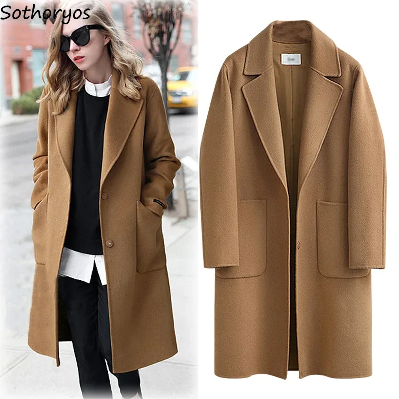 Cappotto di lana monopetto elegante allentato di alta qualità da donna in lana Cappotti casual coreani da donna Moda invernale Street Wear per il tempo libero