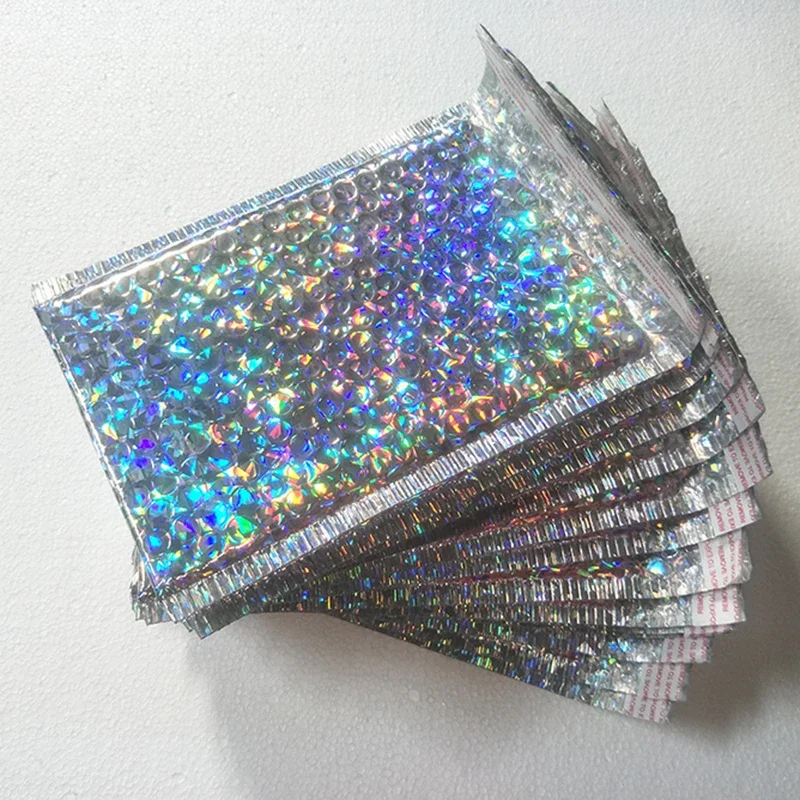 

10PCS Holographic Metallic Bubble Mailer Glamour Colorful Silver Shades Foil Cushion Wedding bags Padded Shipping Envelopes