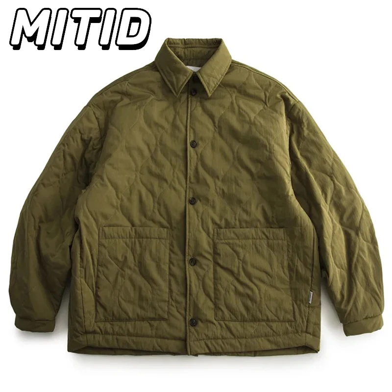 

Autumn Winter Japanese Style Retro Jacket Men Solid Color Plaid Coat Men Single Breasted Oversized Jacket For Men and Women