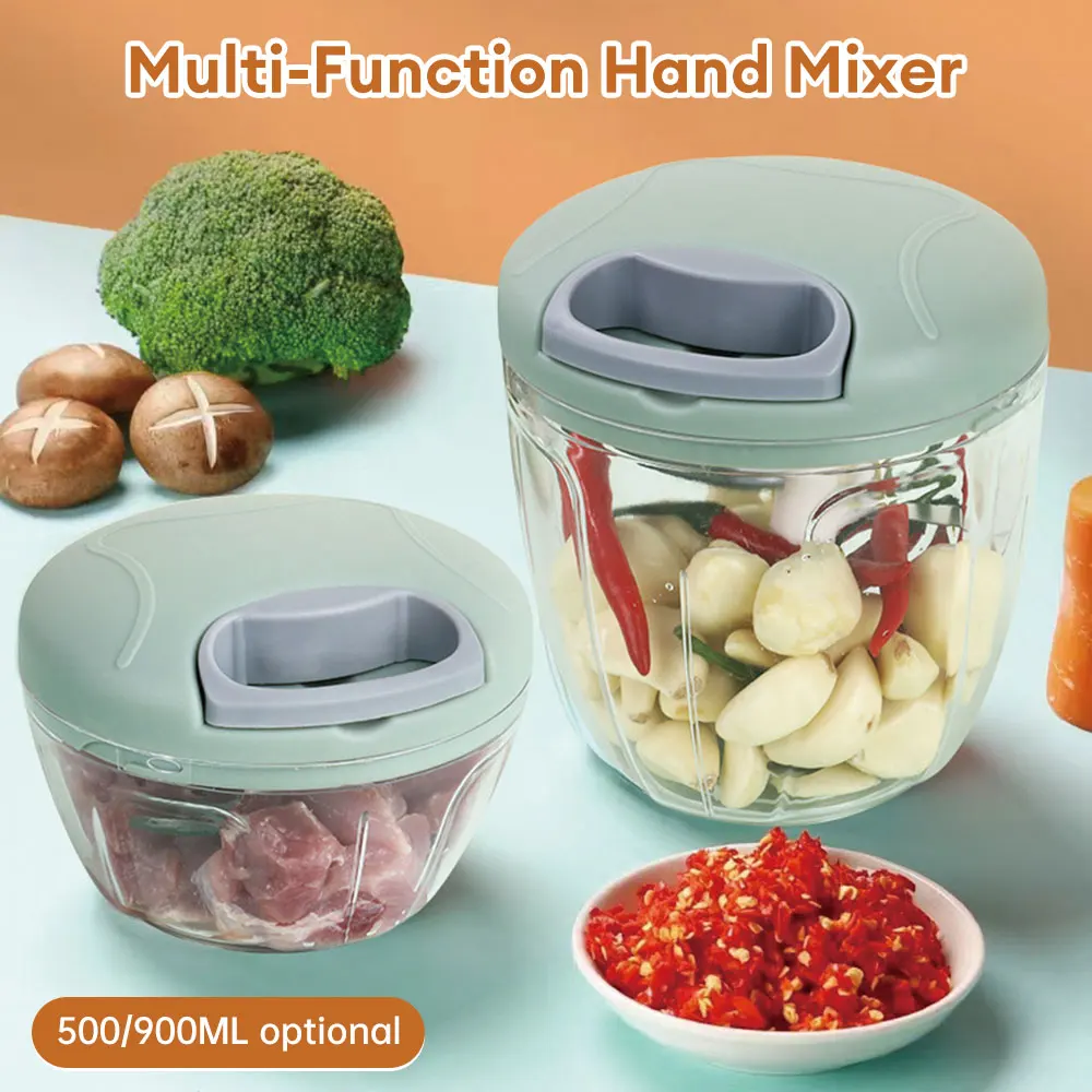 

500/900ML Manual Meat Mincer Portable Garlic Chopper Rotate Garlic Press Crusher Vegetable Onion Cutter Kitchen Cooking Tool