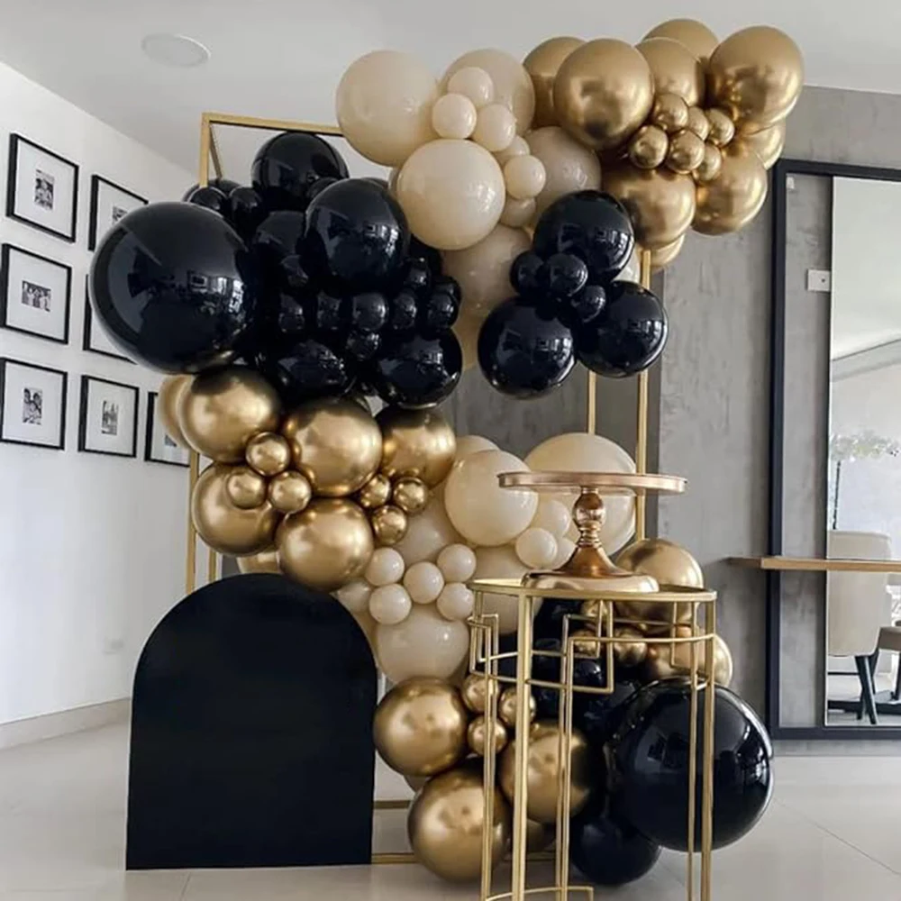 Black Balloon Kit White Sand Gold Latex Balloons Garland Arch Kid Birthday Party Graduation New Year 2024 Baby Shower Decoration