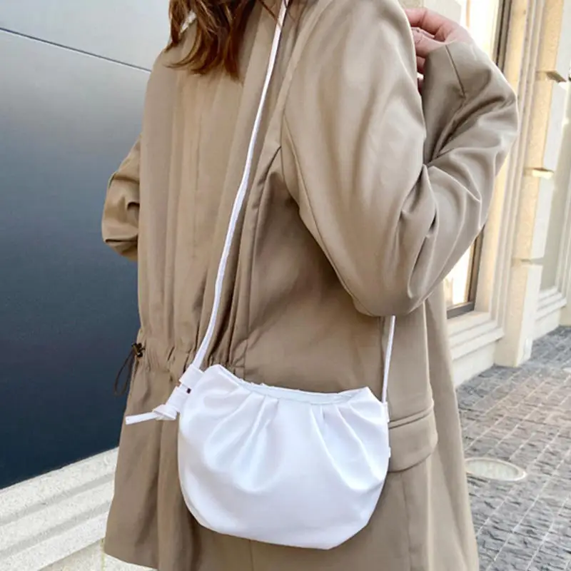 

Women Single Shoulder Bag Fashion Solid Color Crossbody Bag Female Pleated Design Ladies Handbag Mini Cloud Bag For Girl