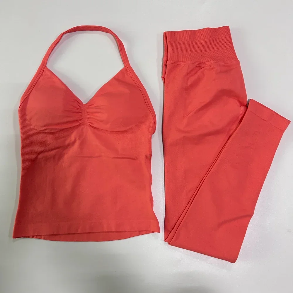 Nahtloses Gym-Set für Damen: Tanktops, High-Waist-Scrunch-Yoga-Leggings, Fitnesskleidung, Workout-Sets, Sportbekleidung, Gym-Anzug, Activewear – Detail 21
