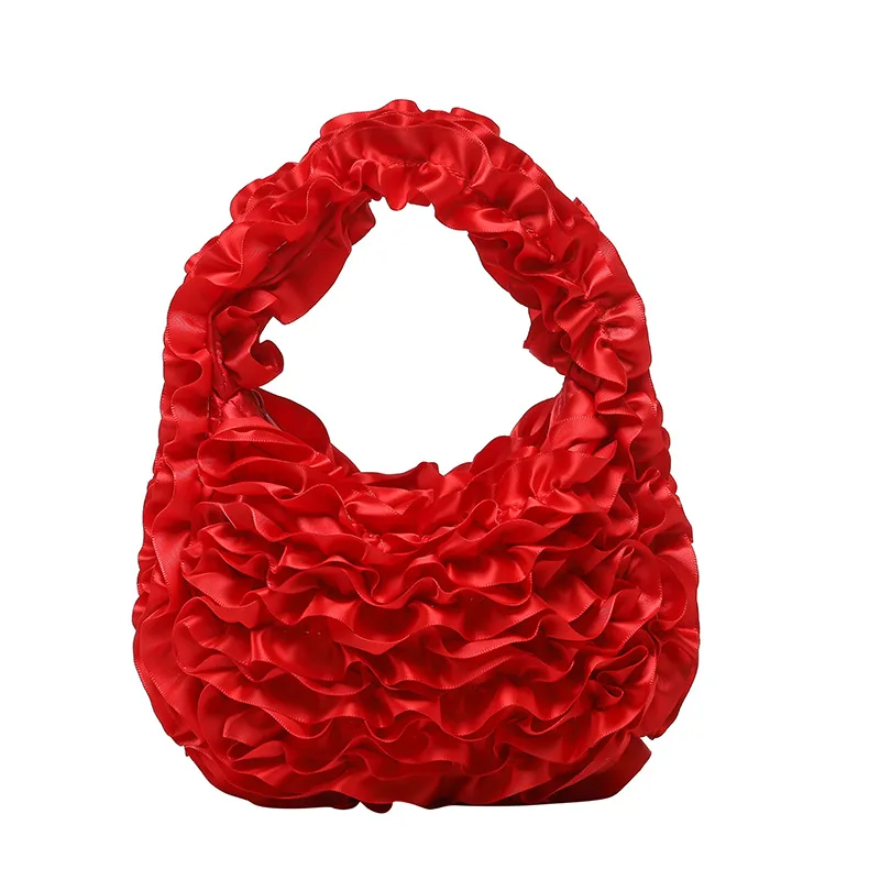 

Sweet Rose Petal Women Handbag Candy Color Ruched Cloud Bags Boho Tote Soft Light Shoulder Bag