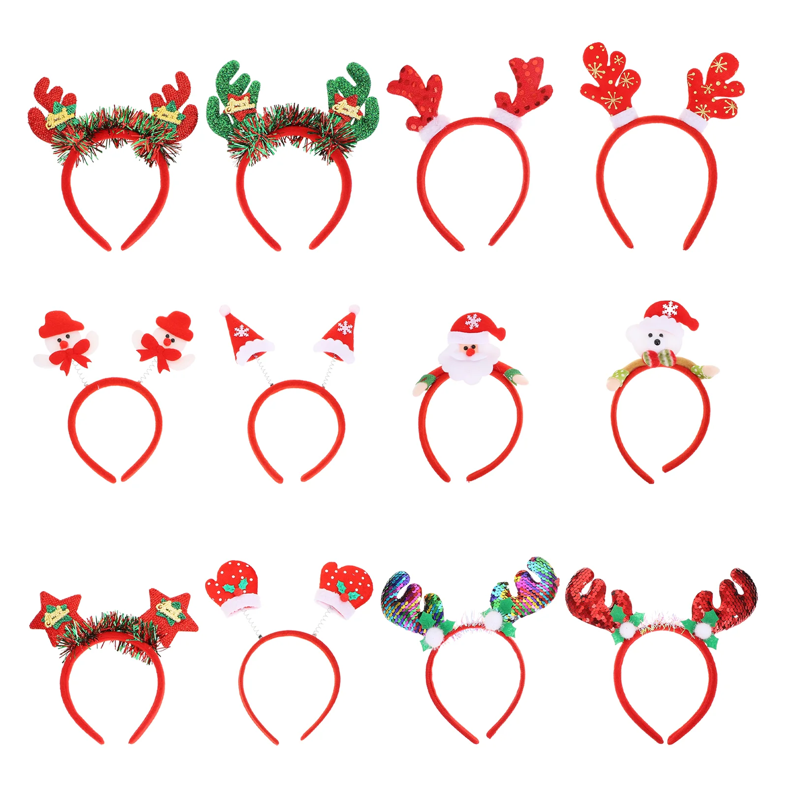 12 Pcs Santa Headband Christmas Headbands for Women Holiday Deer Antler Decorations Hair Hoops Hat Miss