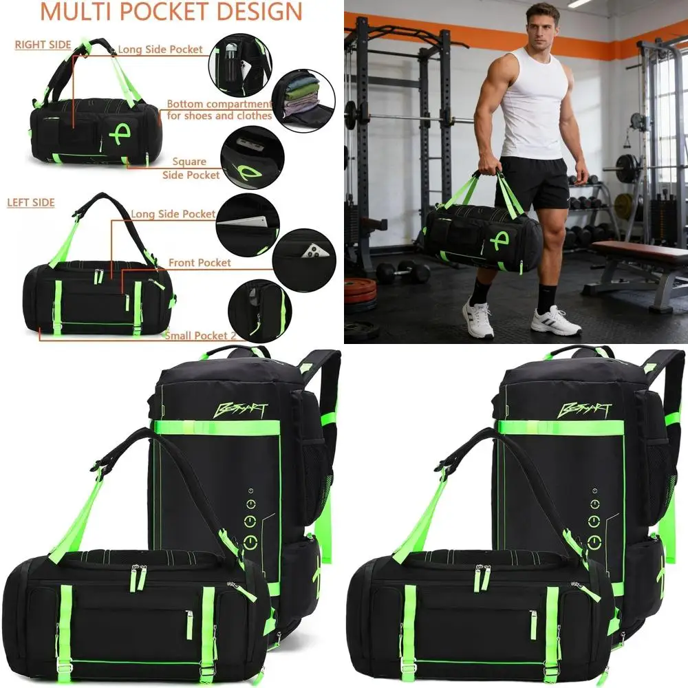 

40L Waterproof Large Convertible Gym & Travel Backpack with Shoe Compartment for Men