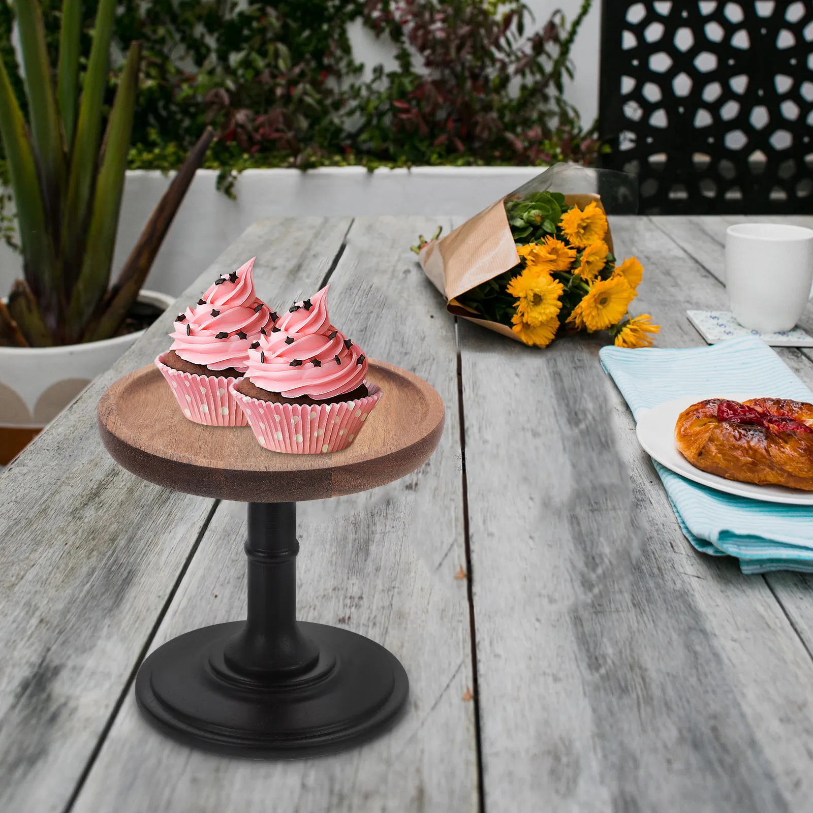 High Base Wooden Cake Stand Elegant Dessert Display Tray for Parties Banquets Restaurants Home Kitchens Fruit Cake Serving Plate - view 5