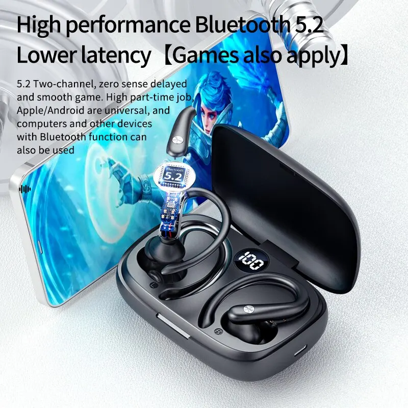 T30s Wireless Bluetooth Headset Ear Hanging Sports Running Earplugs Comfortable Wearing Waterproof Headset with Power Display