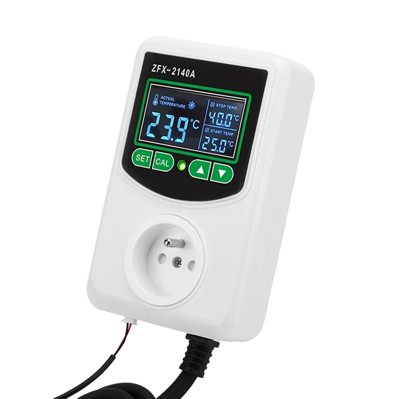 ZFX-2140A High-Power LCD Digital Display Temperature Controller Socket Thermostat Sensor Probe EU Plug