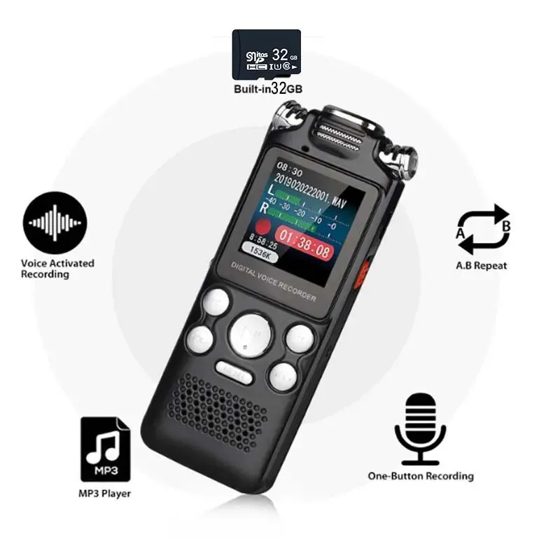 

Professional Voice Activated Digital Audio Voice Recorder 8GB/16GB/32G Noise Cancelling Recording PCM Support OTG WAV MP3 Player