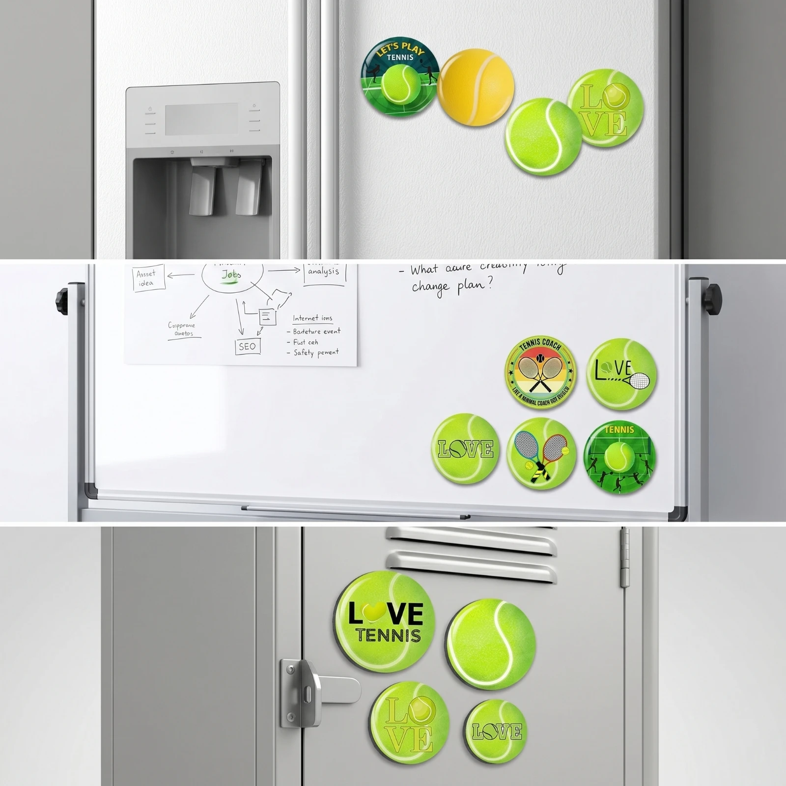 12 Pieces Tennis Fridge Magnetic Stickers Soft Fridge Magnetic Stickers with Domed Face Refrigerator Sticker Glass Attractive