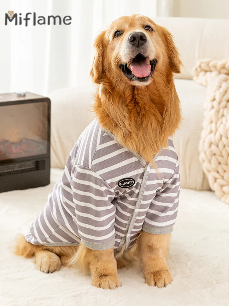 Miflame Striped Waffle Dogs Clothes Winter Pets Sweatshirts Labrador Dachshund Casual Large Dogs Vest Shirts Knitted Pet Outfits