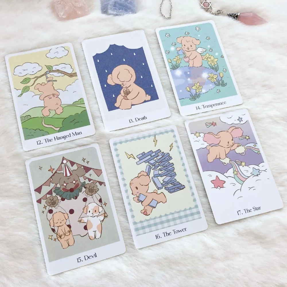 12*7cm Cute Dogs Tarot Deck 78 Pcs Chou Chou Tarot Cards with Guidebook for Beginners Kawaii