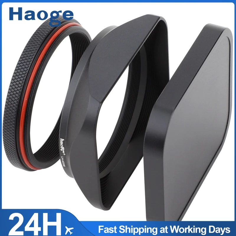 מכסה עדשה מתכתי מרובע Haoge עם כיסוי וטבעת מתאם 49mm עבור מצלמת Fuji X100VI X100V X100F X100T X100S X100 X70 שחור