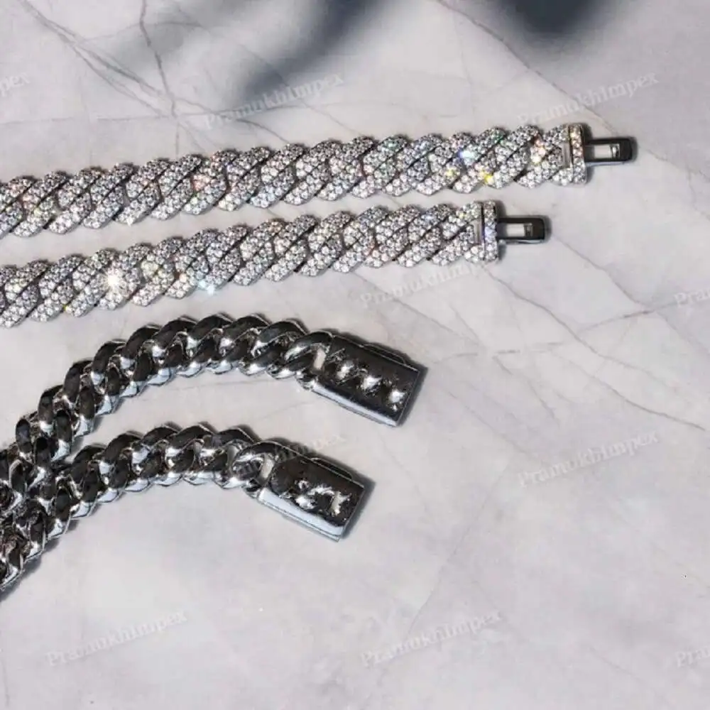 Artificial Diamond Chain Silver Moissanite Round Miami Chains Wholesale Low Price Moissanite Cuban Link Chain Necklace for Him