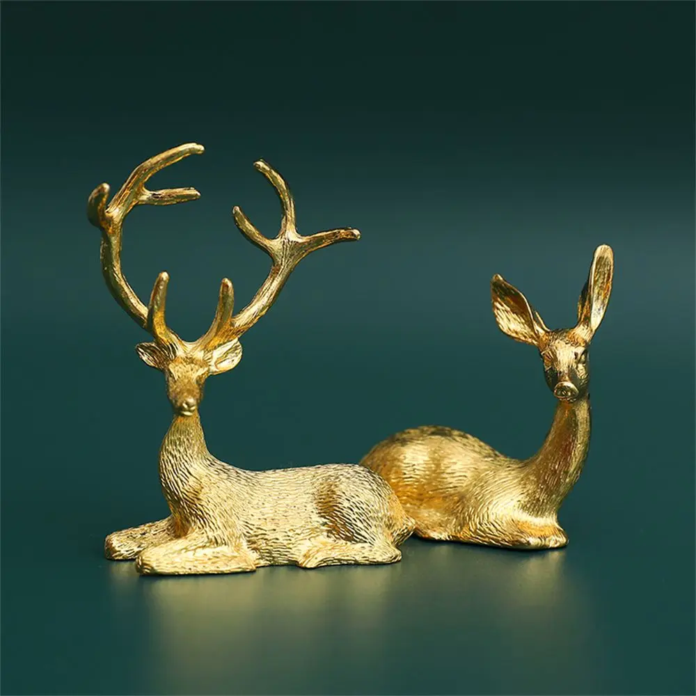 1 Pair Elk Deer Statue Nordic Ornament Art Figurine Vintage Golden Handicraft Table Decoration Photo Props Home Gift
