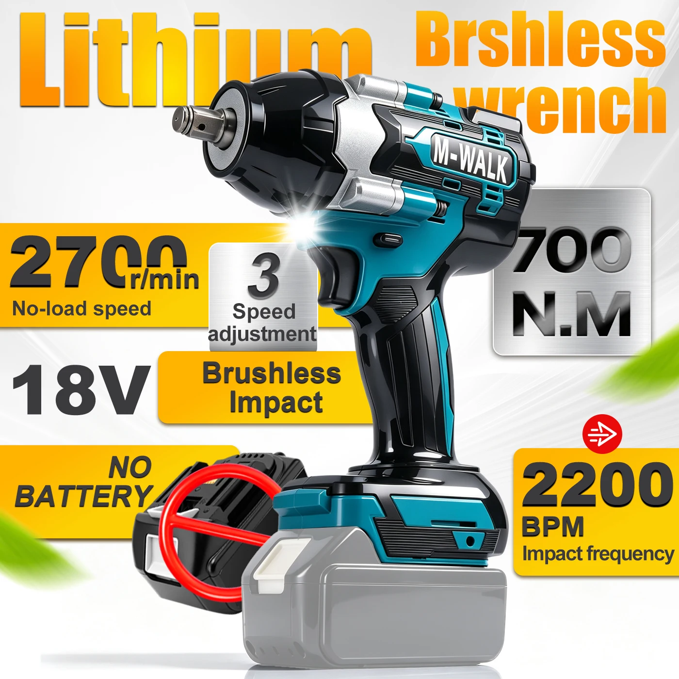 700N.M Brushless Electric Impact Wrench 1/2 Inch Cordless Wrench Car Truck Repair Power Tools For Makita 18V Battery Pin