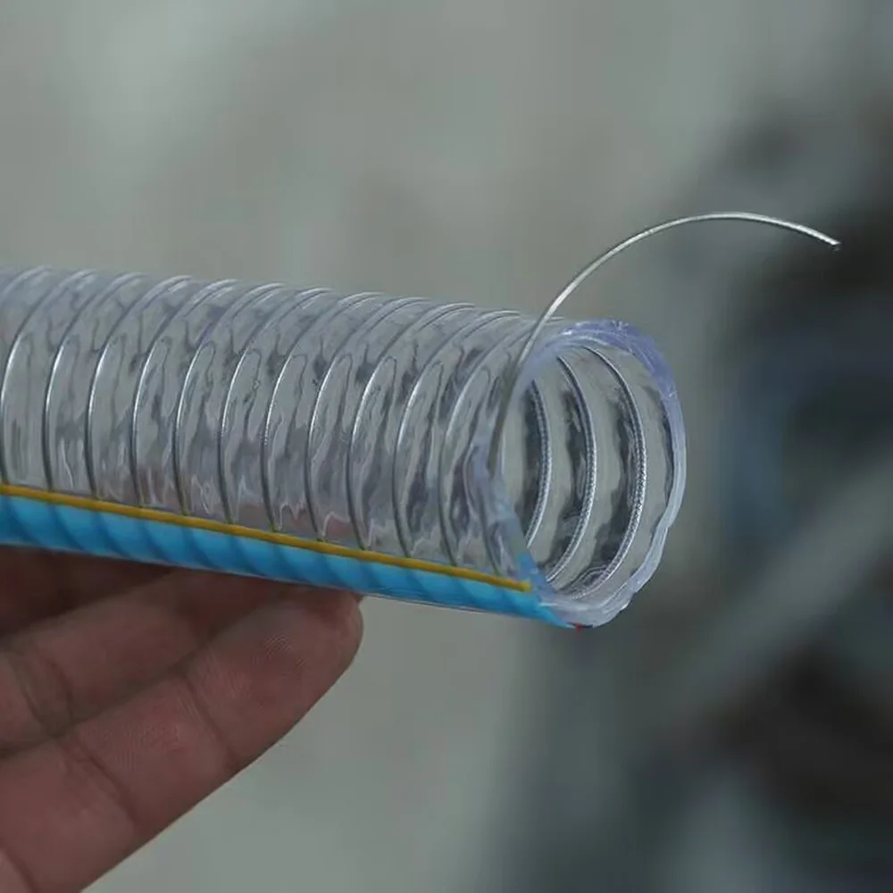 6~38mm Clear PVC Reinforced Hose Steel Wire Spiral Oil Air Water Hose Flexible Durable High Flow for Car Factory Garden