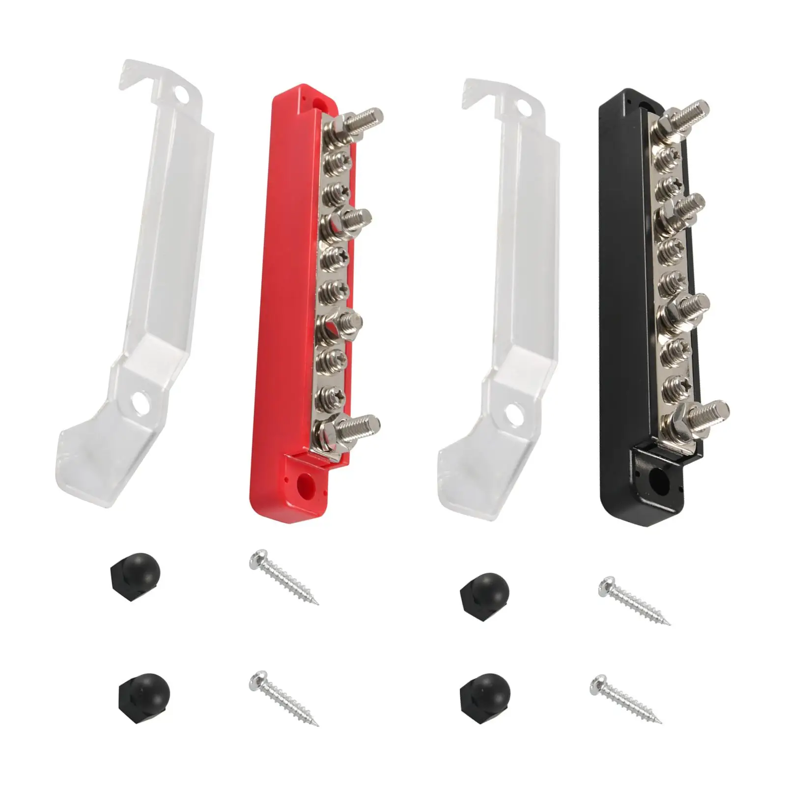 2 Pieces Distribution Block Bus Bar, 4x M6 Posts 6x Terminal Screws Max 48V