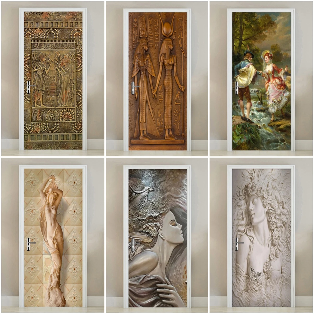 

European Style 3D Figure Door Sticker Waterproof Self-adhesive PVC Removable Wall Art Decal For Living Room Bedroom Home Decor