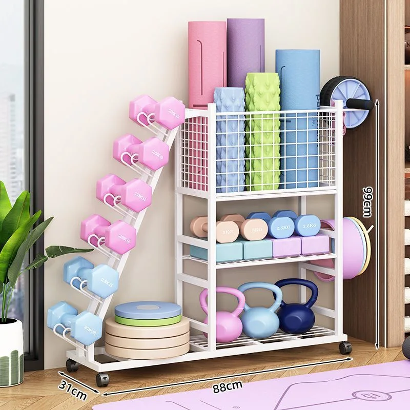 Wheeled Sports Portable Fitness Equipment Storage Rack Household Toy Badminton Dumbbell Storage Racks Yoga Mat Foam Shaft Basket